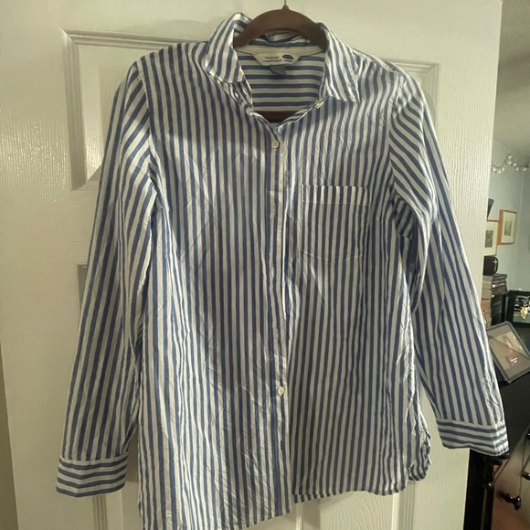 Old Navy Blue and White Striped Tunic Shirt - Picture 1 of 3